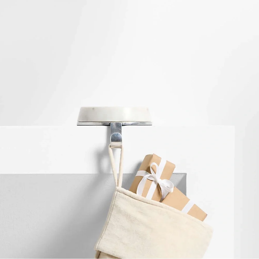Crate&barrel Round White Marble Christmas Stocking Holder